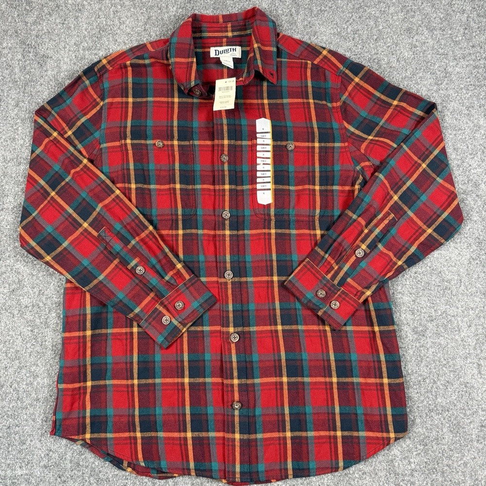 🪓🪵 NWT Duluth Trading Co Mens XL Slim Fit Free Swingin Flannel Shirt Plaid Red